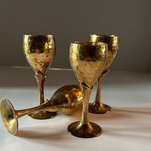 Elegant Vintage Brass Hammered Goblet Set